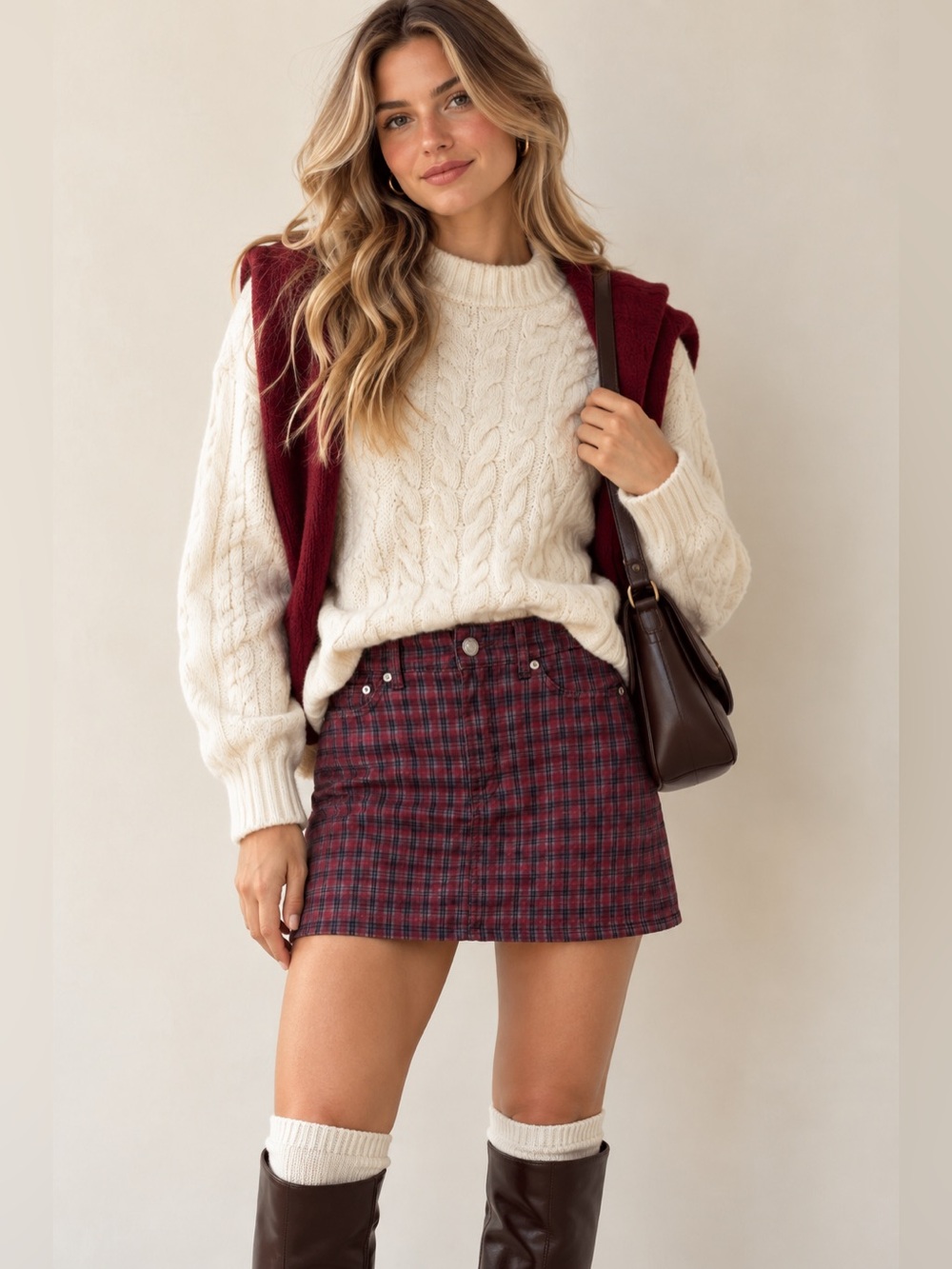 American Eagle Plaid Mini Skirt Size 4 Burgundy Stretch Y2K Schoolgirl Preppy